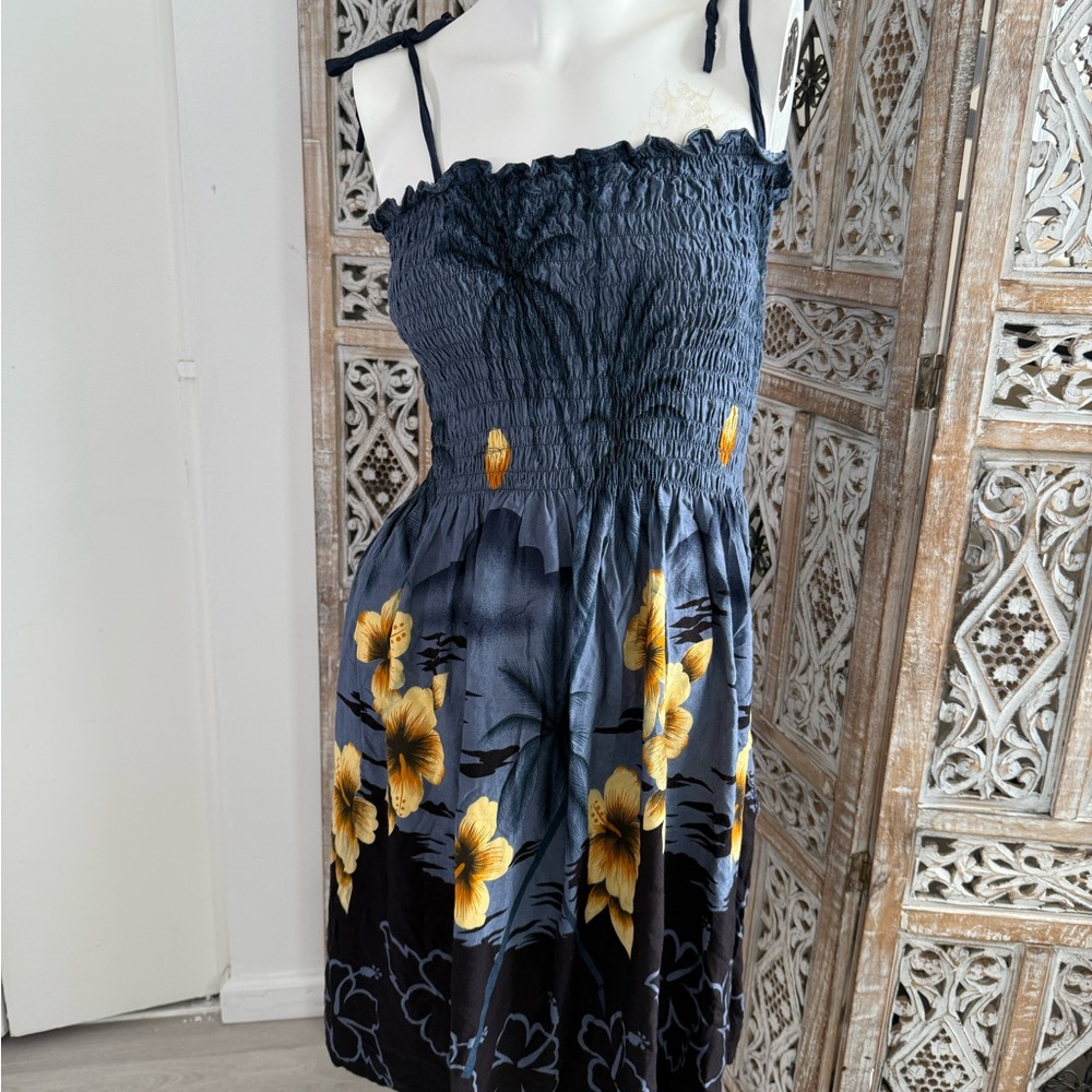 Hawaii's Finest Blue and Gold Embellished Backless Sundress